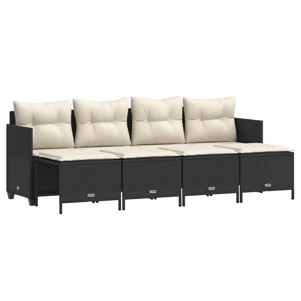 Set Divani da Giardino 5 pz con Cuscini in Polyrattan Nero - homemem39