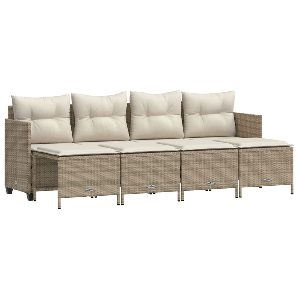 Set Divano da Giardino 5 pz con Cuscini Beige in Polyrattan - homemem39