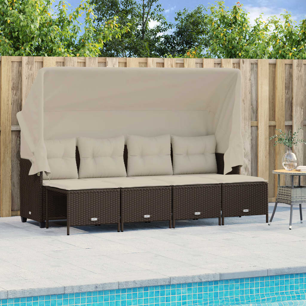 Set Divano da Giardino 5 pz con Cuscini Marrone in Polyrattan - homemem39