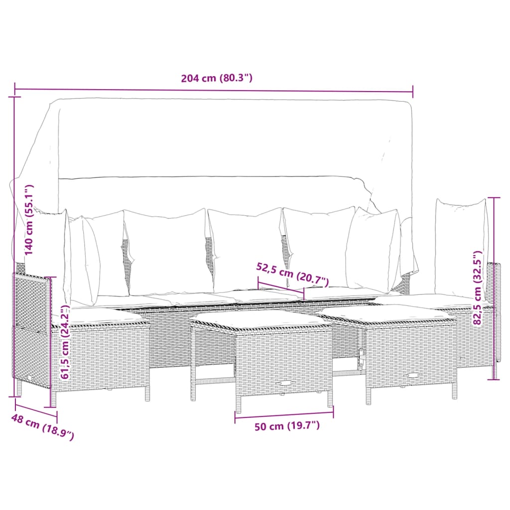 Set Divani da Giardino 5 pz con Cuscini in Polyrattan Nero | homemem39