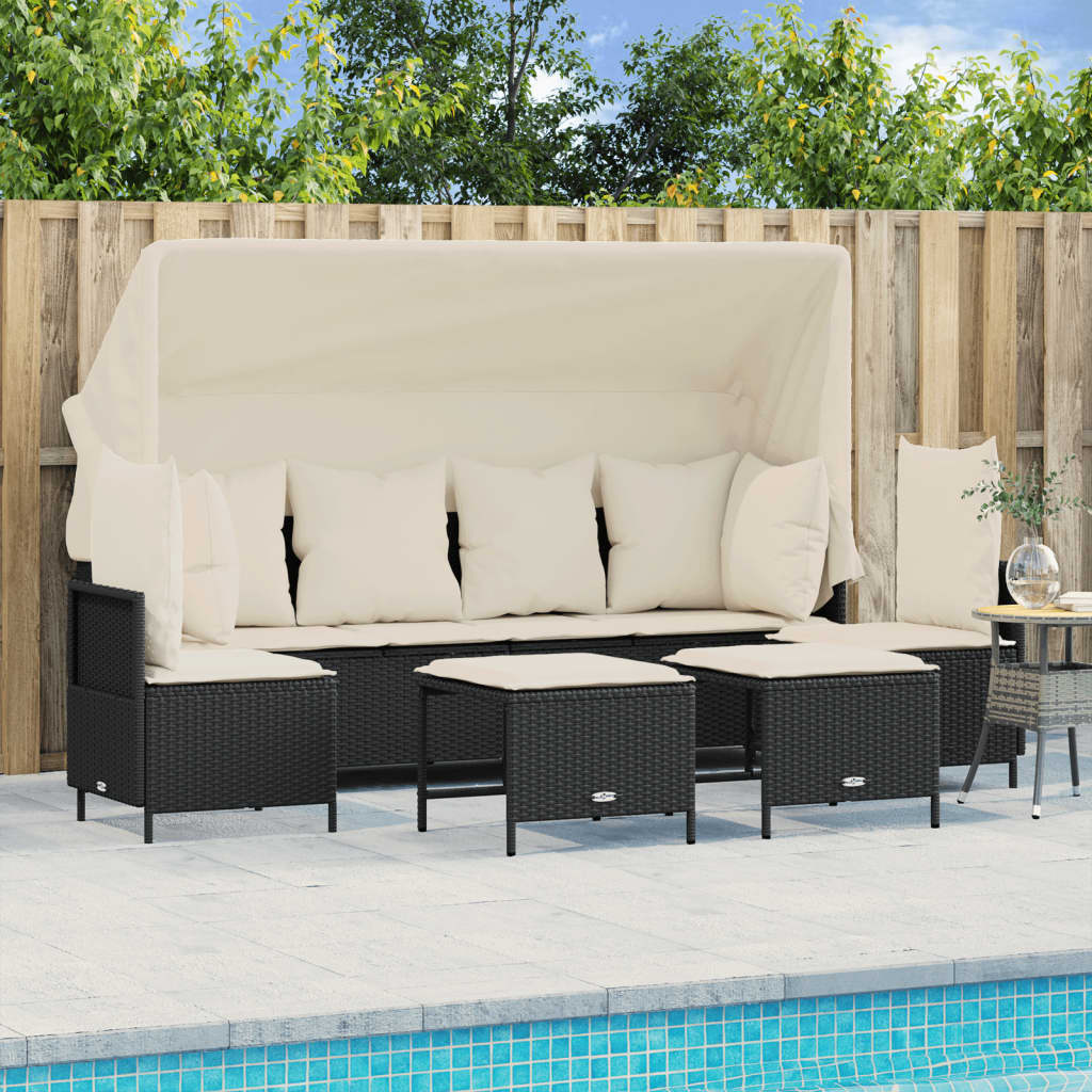 Set Divani da Giardino 5 pz con Cuscini in Polyrattan Nero | homemem39