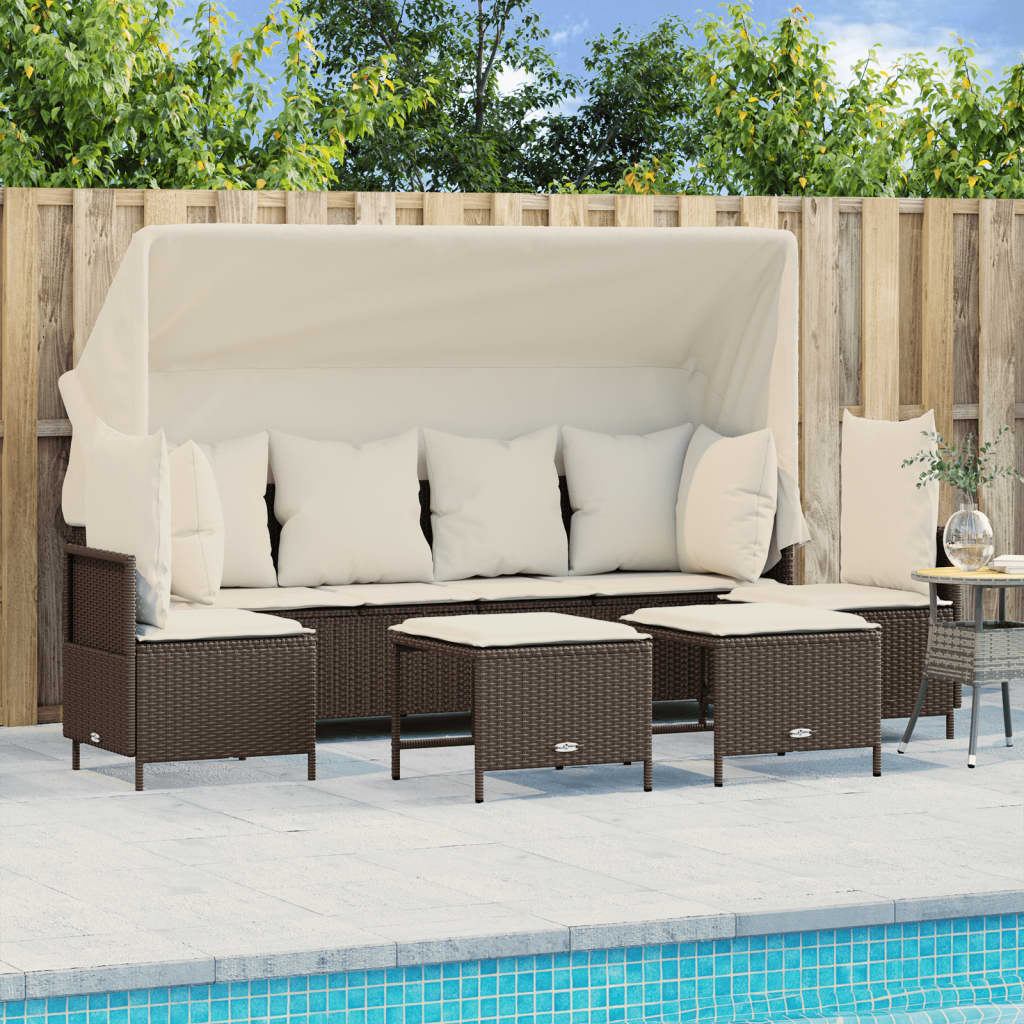 Set Divano da Giardino 5 pz con Cuscini Marrone in Polyrattan - homemem39