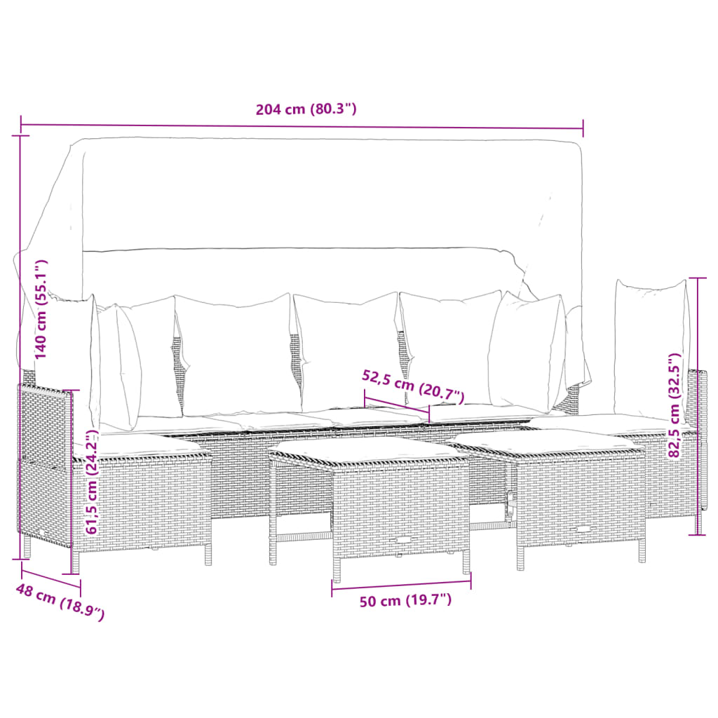 Set Divano da Giardino 5pz con Cuscini Grigio Chiaro Polyrattan | homemem39