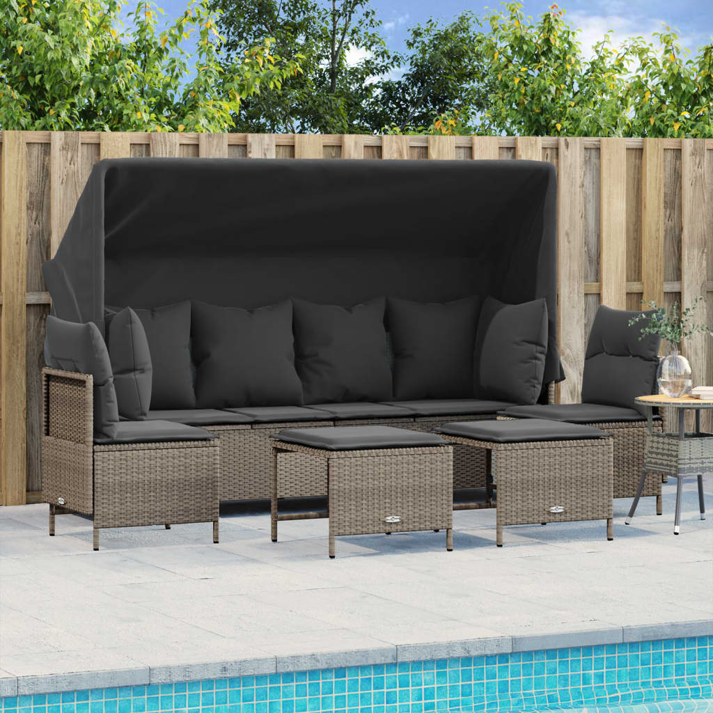 Set Divano da Giardino 5pz con Cuscini Grigio Chiaro Polyrattan | homemem39