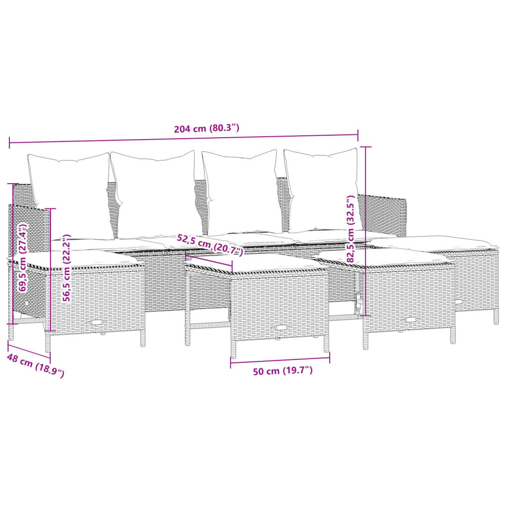 Set Divani da Giardino 5 pz con Cuscini in Polyrattan Nero | homemem39