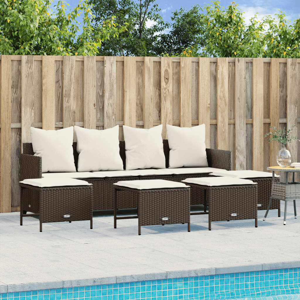 Set Divano da Giardino 5 pz con Cuscini Marrone in Polyrattan | homemem39