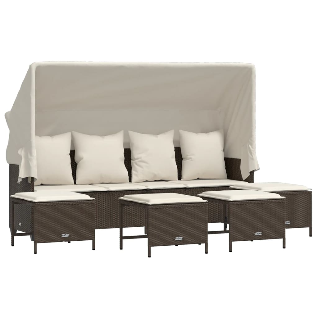 Set Divano da Giardino 5 pz con Cuscini Marrone in Polyrattan - homemem39