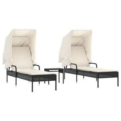 Lettini Prendisole 2 pz con Baldacchino e Tavolino Polyrattan | homemem39