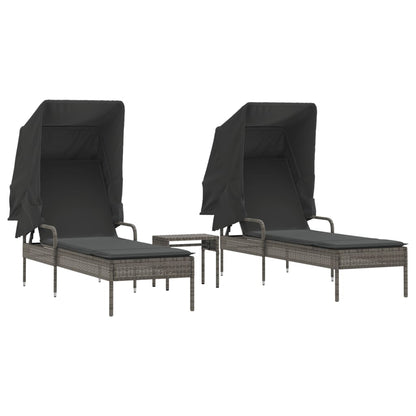 Lettini Prendisole 2 pz con Baldacchino e Tavolino Polyrattan | homemem39