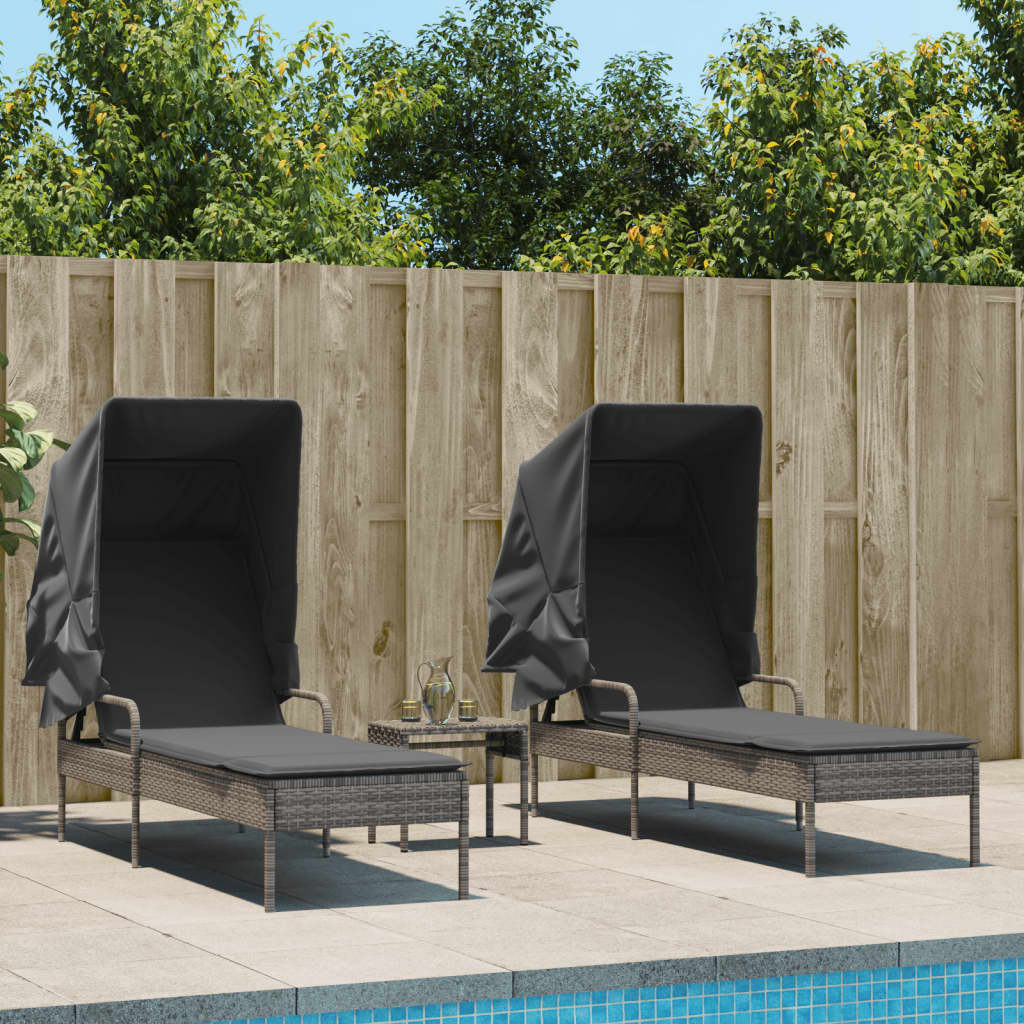 Lettini Prendisole 2 pz con Baldacchino e Tavolino Polyrattan | homemem39