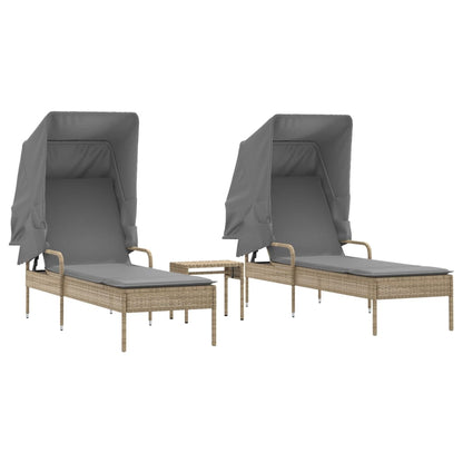 Lettini Prendisole 2 pz con Baldacchino e Tavolino Polyrattan | homemem39