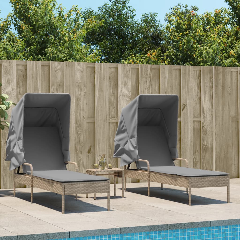 Lettini Prendisole 2 pz con Baldacchino e Tavolino Polyrattan | homemem39
