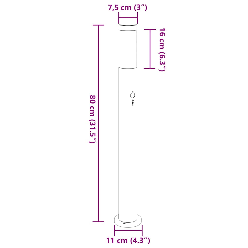 Lampioni a dissuasore con sensore 3 pz 80 cm Acciaio Inox IP44 | homemem39