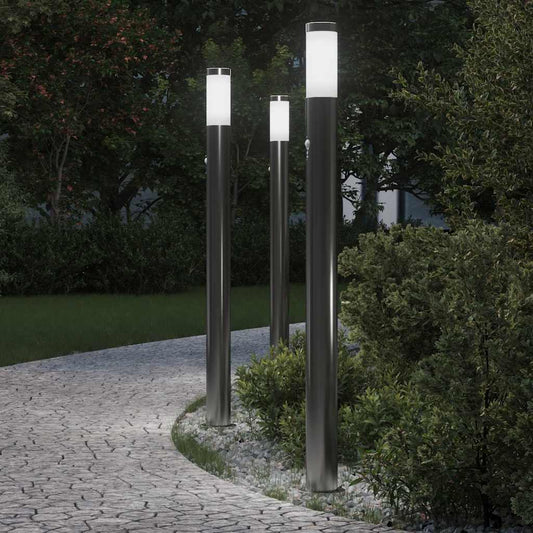Lampioni a paletto con sensore 3 pz 110 cm Acciaio Inox IP44