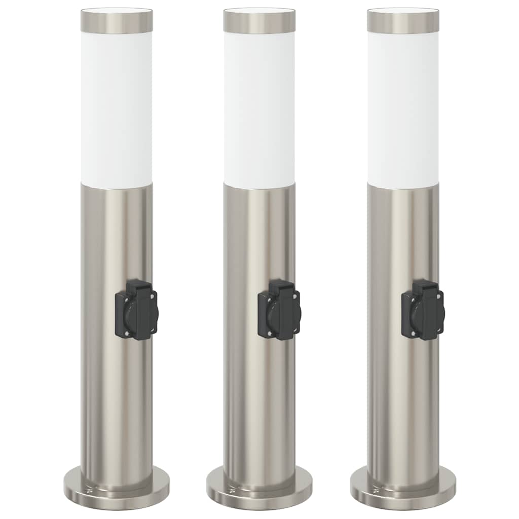 Lampioni a palo con presa elettrica 3 pz 50 cm Acciaio Inox IP44 | homemem39