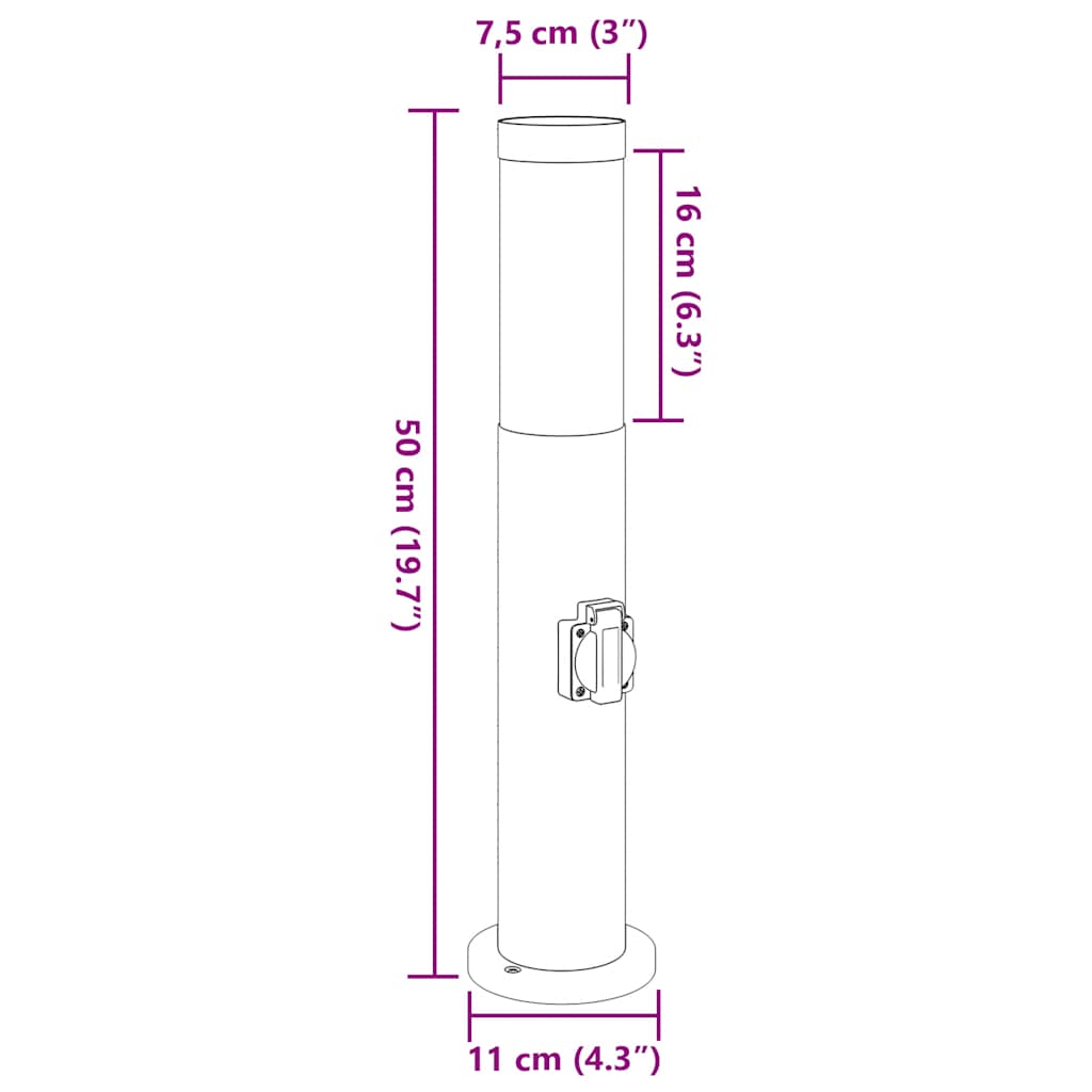 Lampioni a palo con presa elettrica 3 pz 50 cm Acciaio Inox IP44 | homemem39