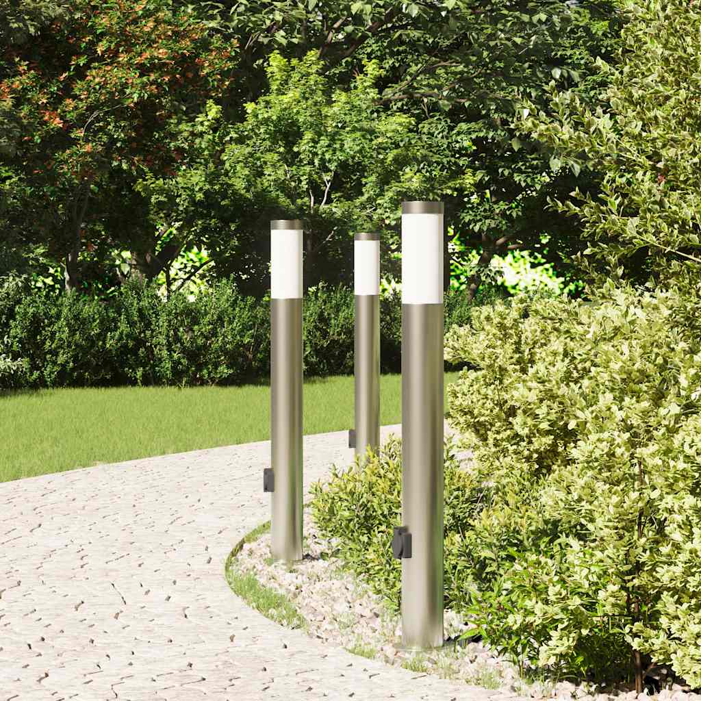 Lampioni a palo con presa elettrica 3 pz 80 cm Acciaio Inox IP44 | homemem39