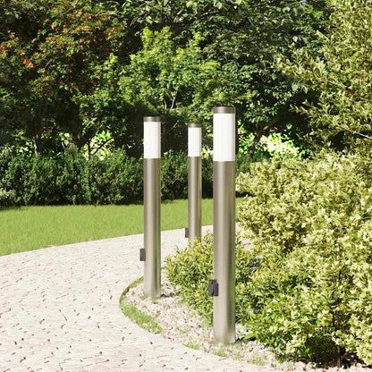 Lampioni a palo con presa elettrica 3 pz 80 cm Acciaio Inox IP44 | homemem39
