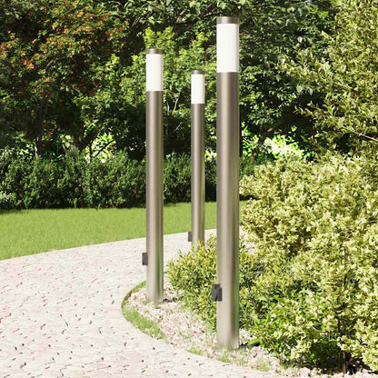 Lampioni a colonnina con presa elettrica 3 pz 110 cm Acciaio Inox IP44 | homemem39