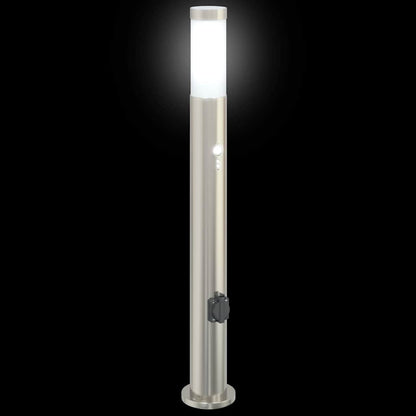 Lampada a paletto con sensore e presa 80 cm Acciaio Inox IP44 | homemem39