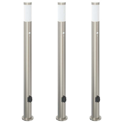 Lampioni a dissuasore con sensore e presa 3 pz 110 cm Acciaio Inox IP44 | homemem39