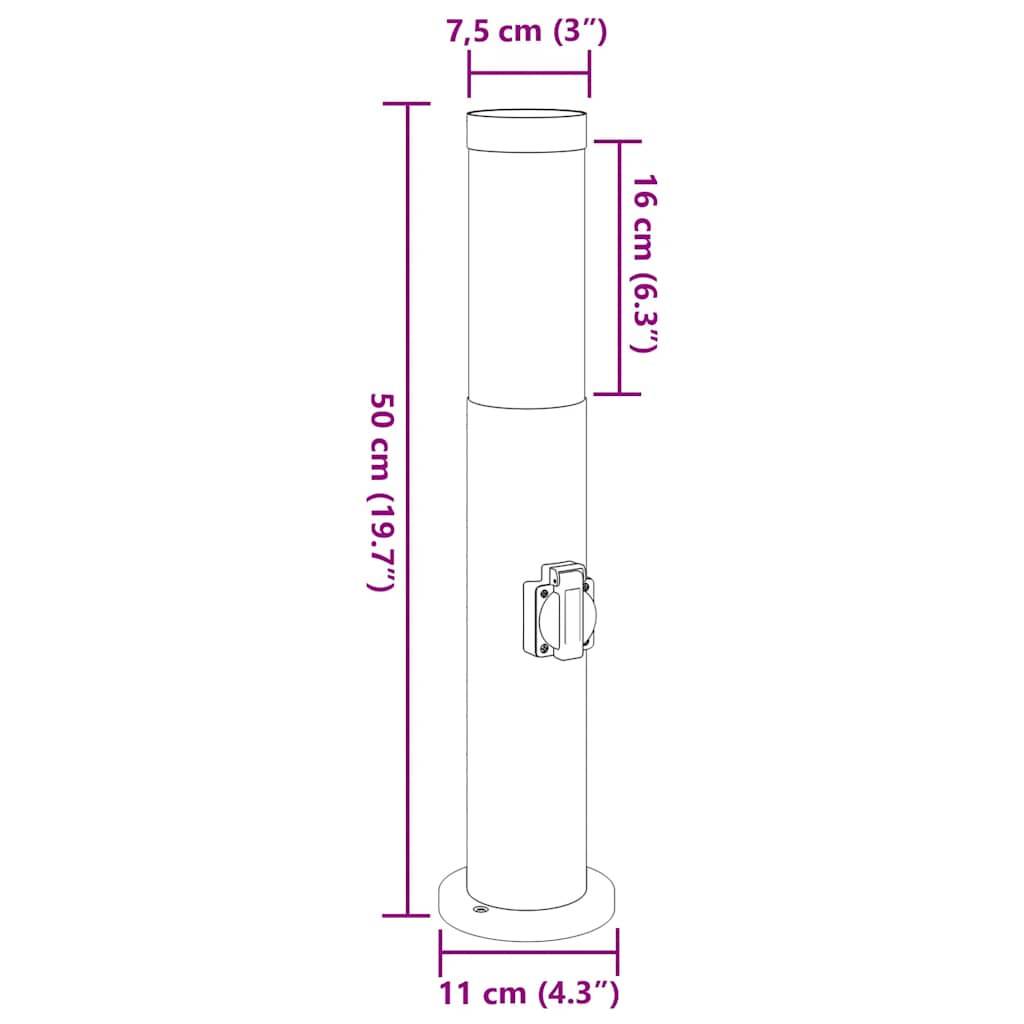 Lampioni a palo con presa elettrica 3 pz 50 cm Acciaio Inox IP44 | homemem39