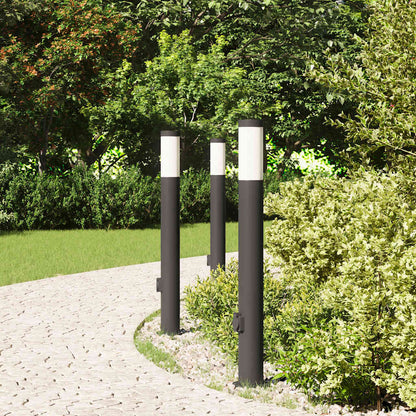 Lampioni a palo con presa elettrica 3 pz 80 cm Acciaio Inox IP44 | homemem39