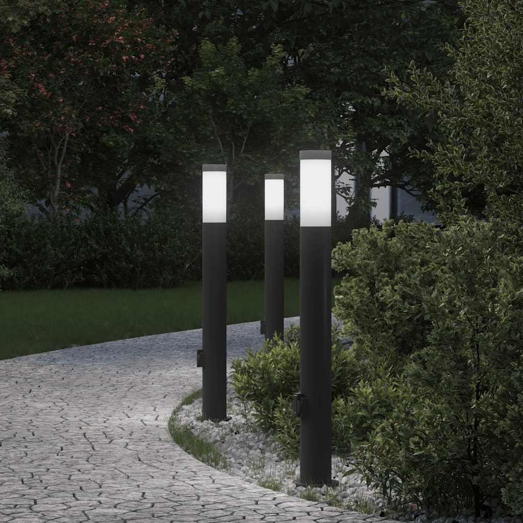 Lampioni a palo con presa elettrica 3 pz 80 cm Acciaio Inox IP44 | homemem39