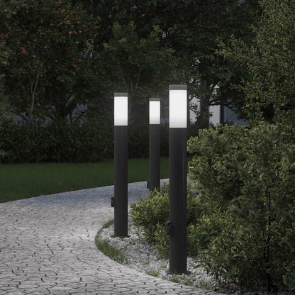 Lampioni a palo con presa elettrica 3 pz 80 cm Acciaio Inox IP44 | homemem39