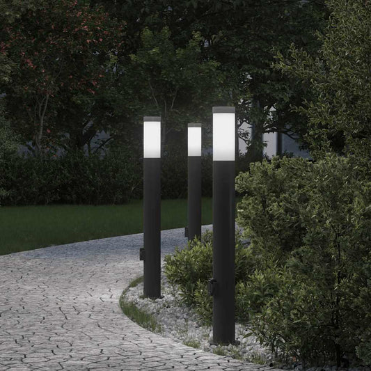 Lampioni a palo con presa elettrica 3 pz 80 cm Acciaio Inox IP44 | homemem39