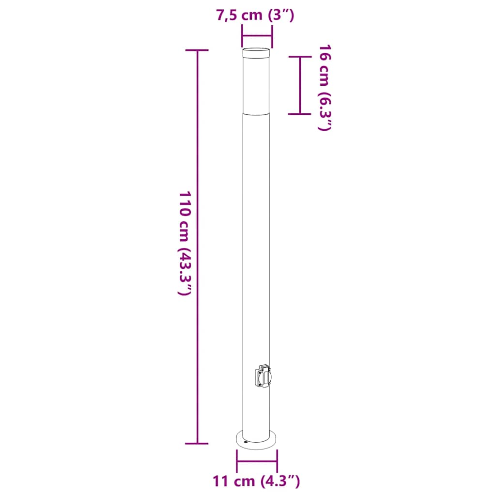 Lampioni a colonnina con presa elettrica 3 pz 110 cm Acciaio Inox IP44 | homemem39