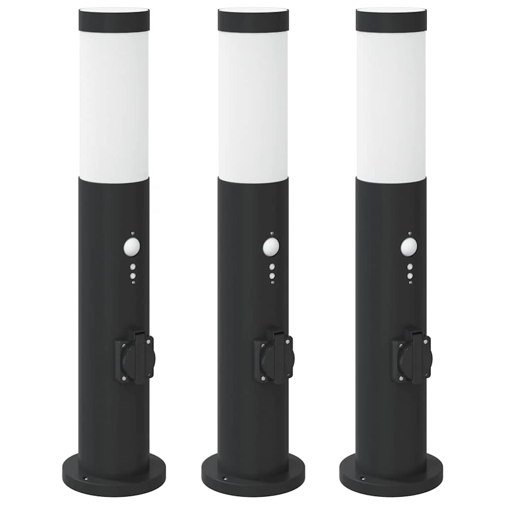 Lampioni a dissuasore con sensore e presa 3 pz 50 cm Acciaio Inox IP44 | homemem39