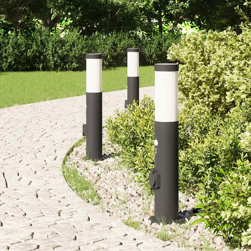 Lampioni a dissuasore con sensore e presa 3 pz 50 cm Acciaio Inox IP44 | homemem39