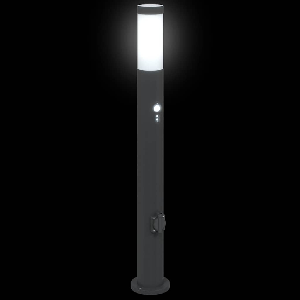 Lampioni a paletto con sensore e presa 3 pz 80 cm Acciaio Inox IP44 | homemem39