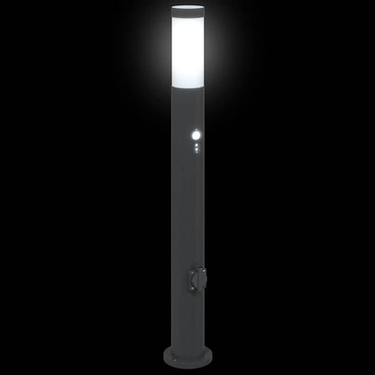 Lampioni a paletto con sensore e presa 3 pz 80 cm Acciaio Inox IP44 | homemem39