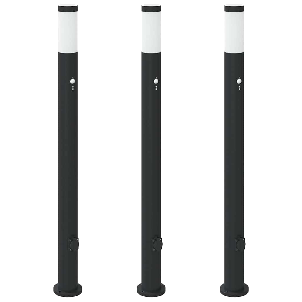 Lampioni a dissuasore con sensore e presa 3 pz 110 cm Acciaio Inox IP44 | homemem39