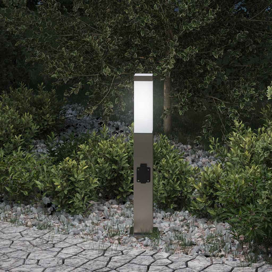 Lampada a paletto con presa elettrica 50 cm Acciaio Inox IP44 | homemem39