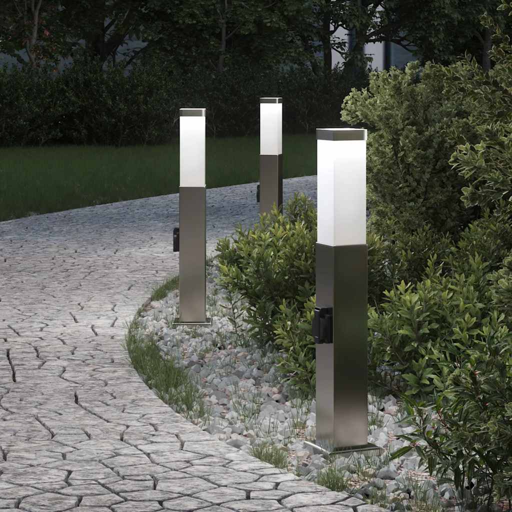 Lampioni a palo con presa elettrica 3 pz 50 cm Acciaio Inox IP44 | homemem39