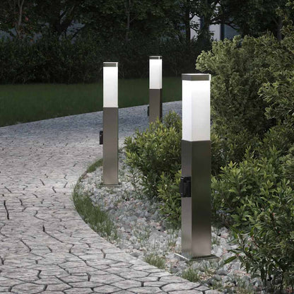 Lampioni a palo con presa elettrica 3 pz 50 cm Acciaio Inox IP44 | homemem39
