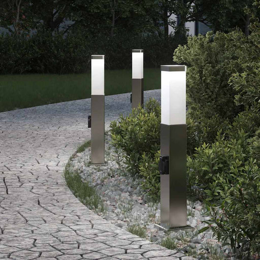 Lampioni a palo con presa elettrica 3 pz 50 cm Acciaio Inox IP44 | homemem39