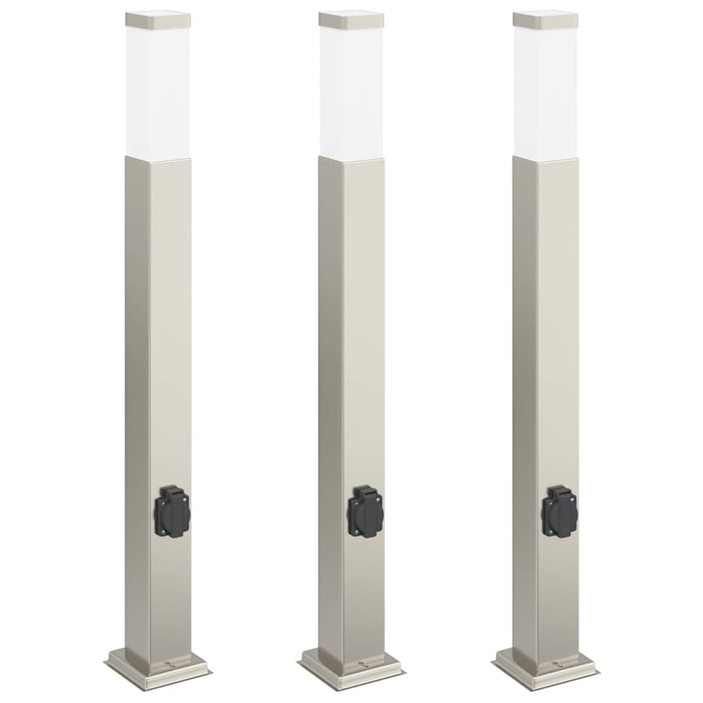 Lampioni a colonnina con presa elettrica 3 pz 80 cm Acciaio Inox IP44 | homemem39