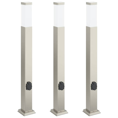 Lampioni a colonnina con presa elettrica 3 pz 80 cm Acciaio Inox IP44 | homemem39