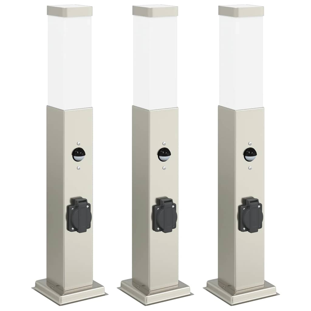 Lampioni a dissuasore con sensore e presa 3 pz 50 cm Acciaio Inox IP44 | homemem39