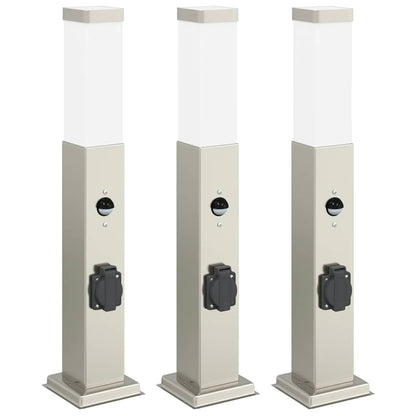 Lampioni a dissuasore con sensore e presa 3 pz 50 cm Acciaio Inox IP44 | homemem39