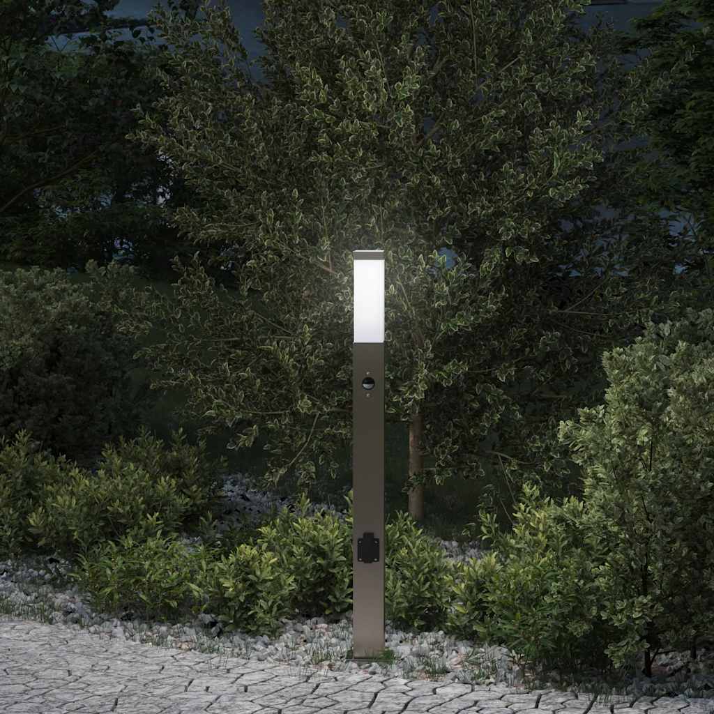 Lampada a paletto con sensore e presa 80 cm Acciaio Inox IP44 | homemem39