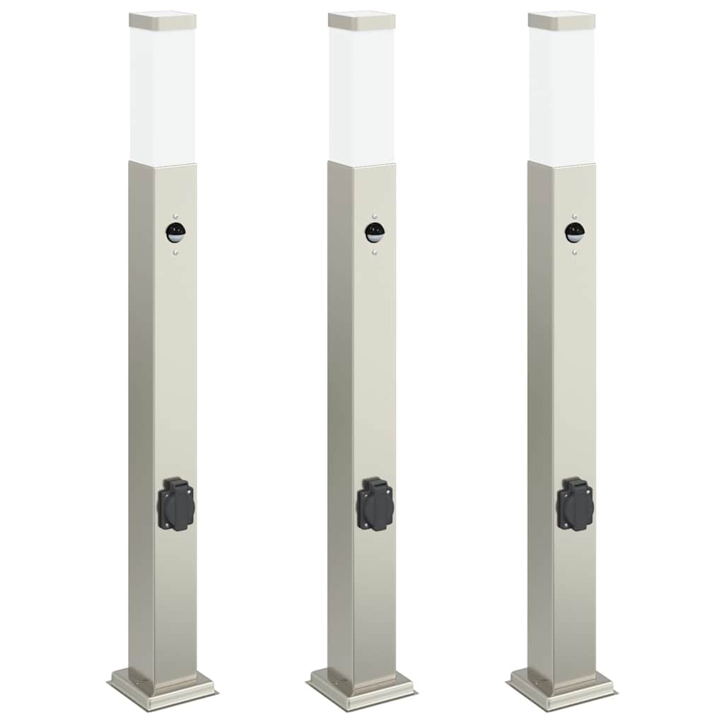 Lampioni a dissuasore con sensore e presa 3 pz 80 cm Acciaio Inox IP44 | homemem39