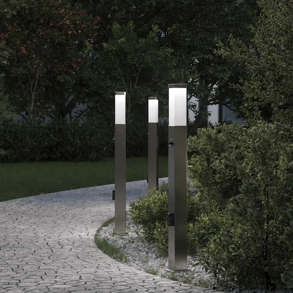 Lampioni a dissuasore con sensore e presa 3 pz 80 cm Acciaio Inox IP44 | homemem39