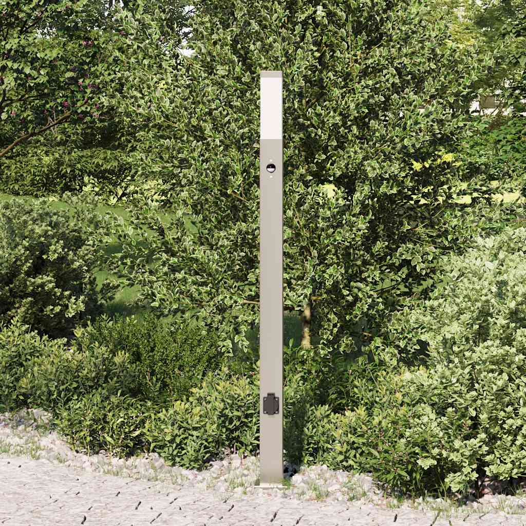 Lampada a paletto con sensore e presa 110 cm Acciaio Inox IP44 | homemem39