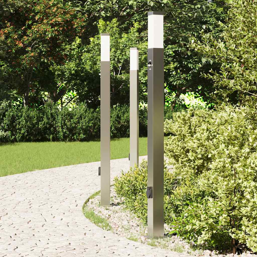 Lampioni a dissuasore con sensore e presa 3 pz 110 cm Acciaio Inox IP44 | homemem39