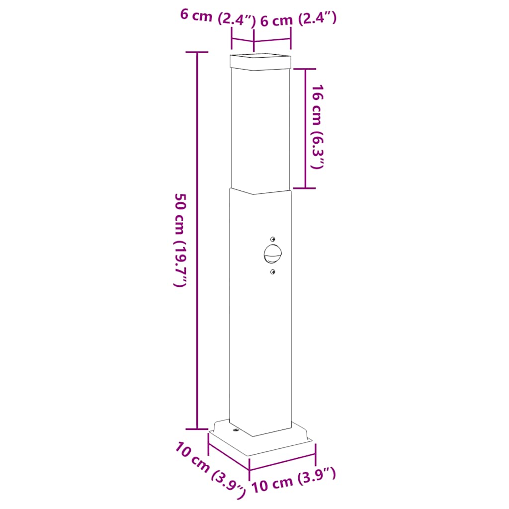 Lampada a paletto con sensore 50 cm Nera IP44 | homemem39